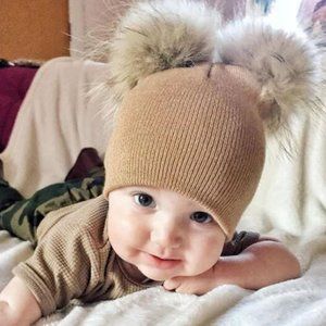 Baby Double Fur Pom Pom Beanie